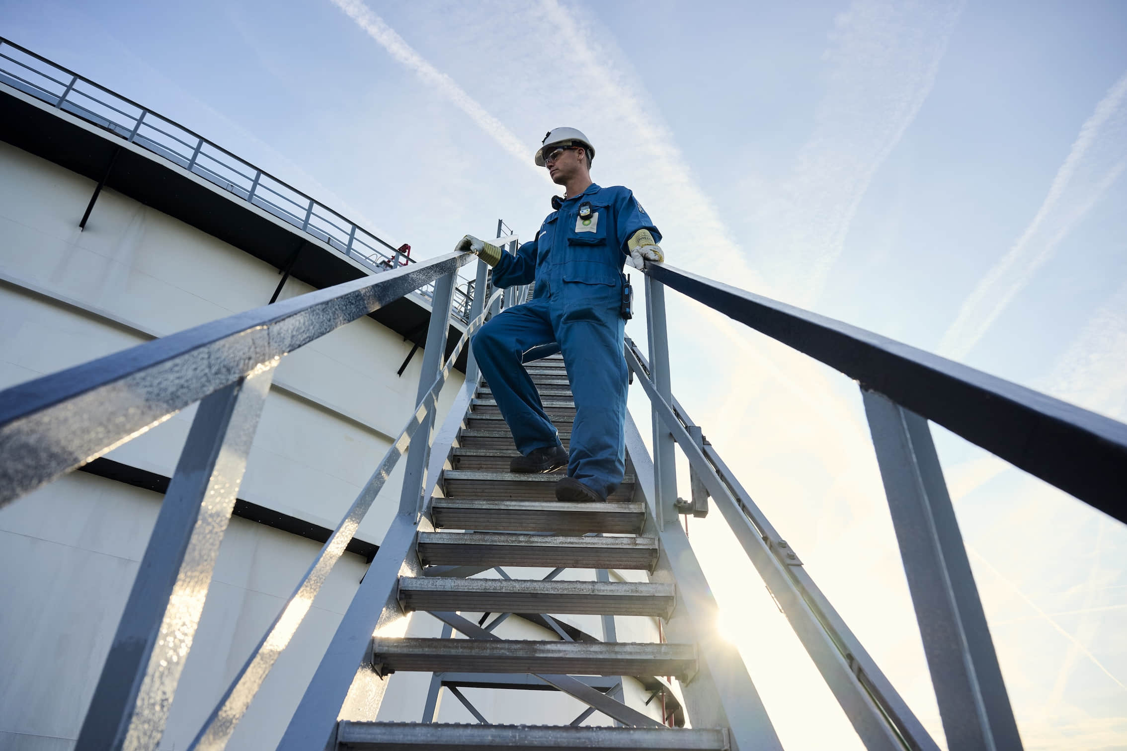 man climbing ladder