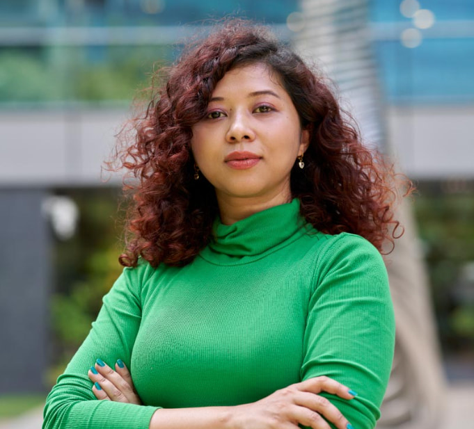 woman in a green blouse